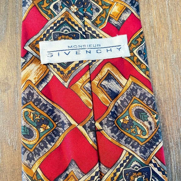 Givenchy Red and Gold Geometric Tie - Picture 1 of 6